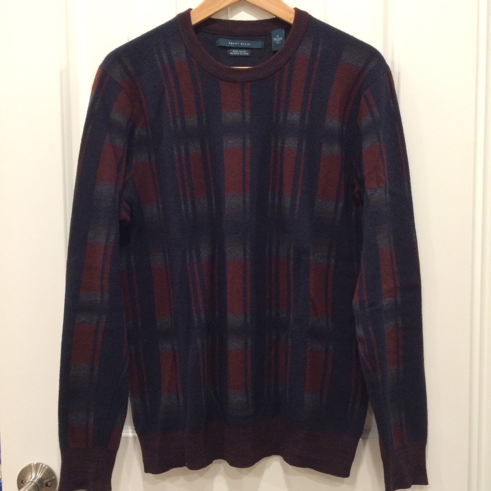Men's Plaid Cotton Merino Wool Blend Sweater | M